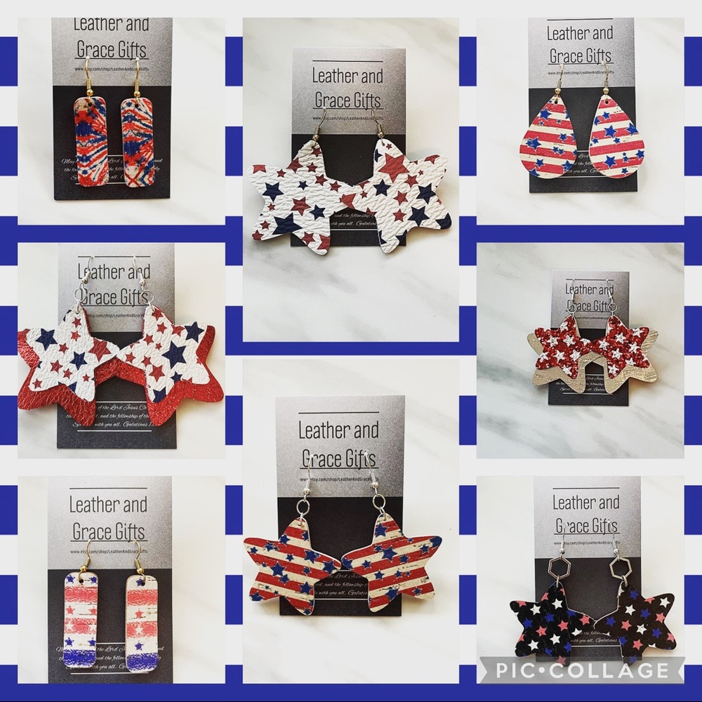Fourth of July Leather, Cork, and Faux Leather Earrings. Pick any 3 pairs!